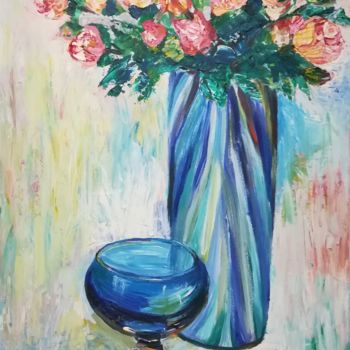 Painting titled "bouquet printanier" by Muxian Declerck, Original Artwork, Oil