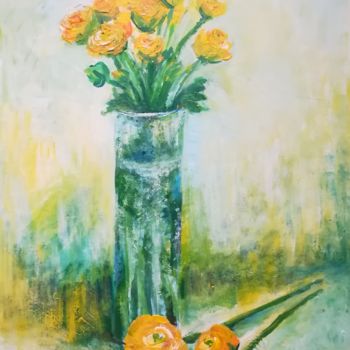 Peinture intitulée "fleurs jaunes" par Muxian Declerck, Œuvre d'art originale, Huile