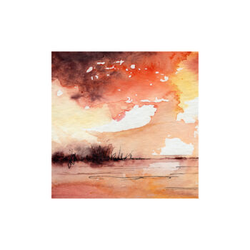 Peinture intitulée "Landschaft in Orange" par Ina Wilken, Œuvre d'art originale, Aquarelle