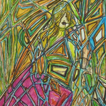 Peinture intitulée "Woman in Mosaic" par Inaam Obaidi Onsi, Œuvre d'art originale, Acrylique