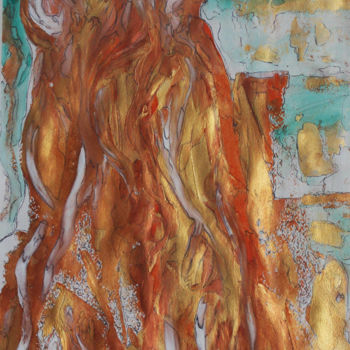 Картина под названием "Firelight" - Inaam Obaidi Onsi, Подлинное произведение искусства, Эмаль