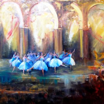 Pittura intitolato "" Swan Lake"" da Ina Melidou, Opera d'arte originale, Olio