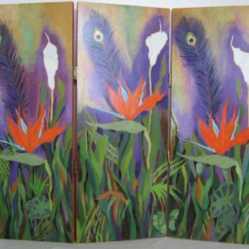 Malerei mit dem Titel "Calla Lilies and Pe…" von Inara Cedrins, Original-Kunstwerk, Öl