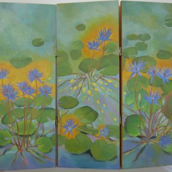Painting titled "Water Lilies" by Inara Cedrins, Original Artwork, Oil