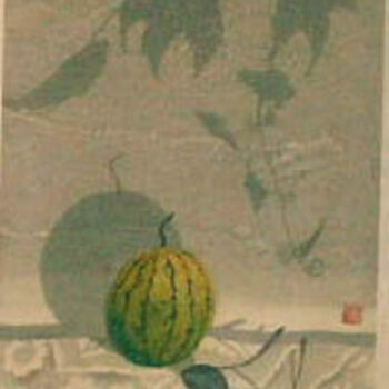 Malerei mit dem Titel "melon and shadow" von Inara Cedrins, Original-Kunstwerk