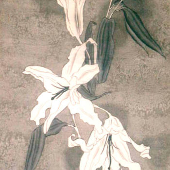 Pintura intitulada "lilies" por Inara Cedrins, Obras de arte originais