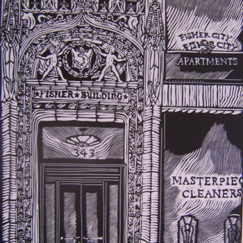 Drawing titled "Fisher Building" by Inara Cedrins, Original Artwork, Architecture