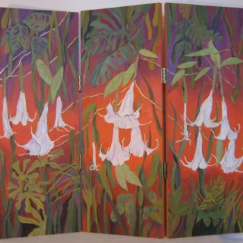 Schilderij getiteld "Trumpet Flowers" door Inara Cedrins, Origineel Kunstwerk