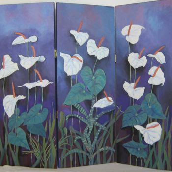 Schilderij getiteld "Anthuriums Talking…" door Inara Cedrins, Origineel Kunstwerk