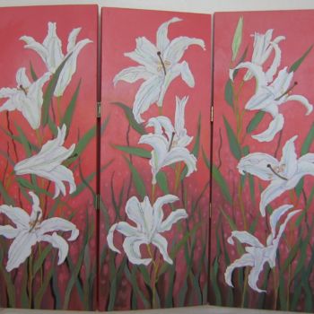 Painting titled "Hot Lilies" by Inara Cedrins, Original Artwork, Oil
