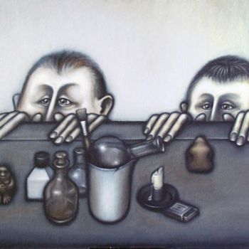 Pintura titulada "На шкафу" por Aleksei Ilin, Obra de arte original