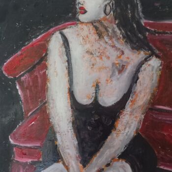 Pittura intitolato "2023_donna su divano" da Giovanni Incoronato, Opera d'arte originale, Olio Montato su Telaio per barella…