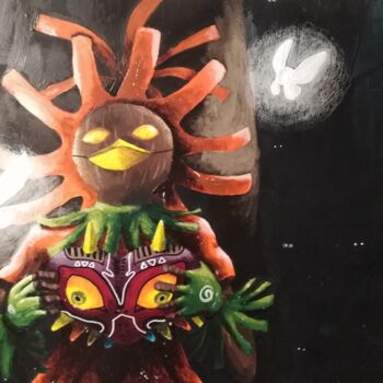 Malerei mit dem Titel "FanArt Skull Kid Th…" von Indi'Go, Original-Kunstwerk, Acryl