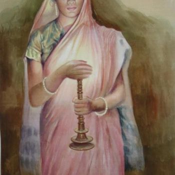 Painting titled "indian leady vidya" by Rajendra Abhang, Original Artwork
