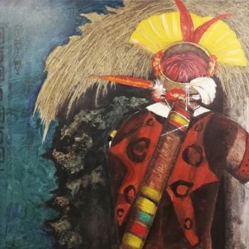 Ζωγραφική με τίτλο "A Guy Arriving Home" από India O'Hara Andreoli, Αυθεντικά έργα τέχνης, Ακρυλικό Τοποθετήθηκε στο Ξύλινο…