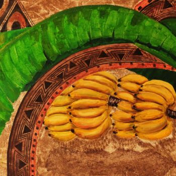 Ζωγραφική με τίτλο "Bananas" από India O'Hara Andreoli, Αυθεντικά έργα τέχνης, Ακρυλικό Τοποθετήθηκε στο Ξύλινο πάνελ