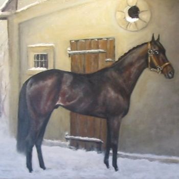 Malerei mit dem Titel "old horse stable" von Birgit Schnapp, Original-Kunstwerk, Öl