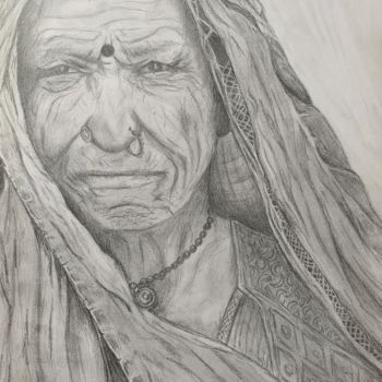 Desenho intitulada "L'indienne" por Ines Amar, Obras de arte originais, Lápis
