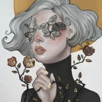 数字艺术 标题为“Butterfly and Roses” 由Inesca, 原创艺术品, 数字油画