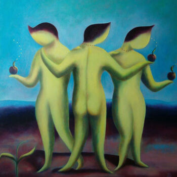 Pintura titulada "Las tres evas" por Inés Diez, Obra de arte original, Oleo Montado en Bastidor de camilla de madera