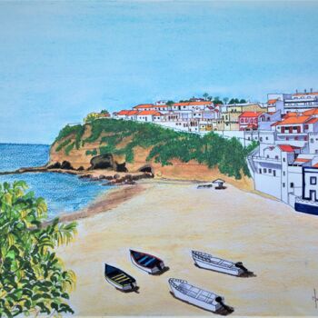 Schilderij getiteld "Carvoeiro beach V -…" door Inês Dourado, Origineel Kunstwerk, Pastel