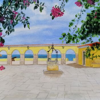 Painting titled "Olhando o Mar (Fort…" by Inês Dourado, Original Artwork, Watercolor