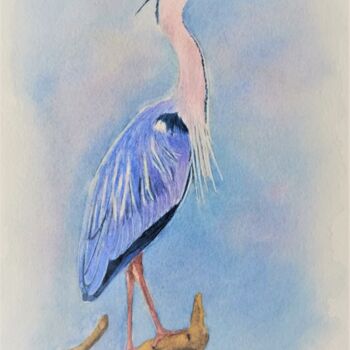 Painting titled "Garça Real Azul" by Inês Dourado, Original Artwork, Watercolor