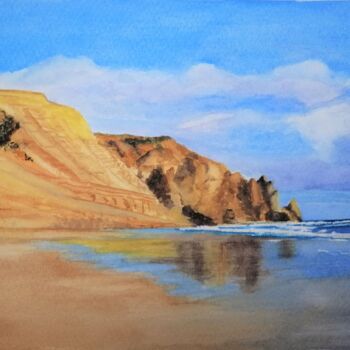 Картина под названием "Reflexos na Praia d…" - Inês Dourado, Подлинное произведение искусства, Акварель