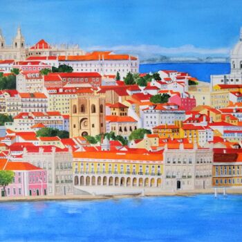 Peinture intitulée "Lisboa de Cor e Luz" par Inês Dourado, Œuvre d'art originale, Aquarelle