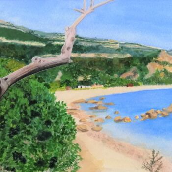 Pintura intitulada "Na praia do Portinh…" por Inês Dourado, Obras de arte originais, Aquarela