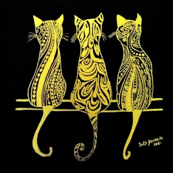 Pintura intitulada "Gatos Dourados" por Inês Dourado, Obras de arte originais, Tinta