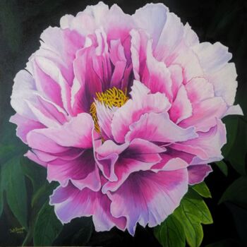 Painting titled "Peónia Rosa" by Inês Dourado, Original Artwork, Oil