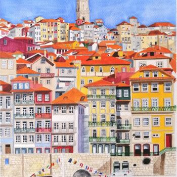 Painting titled "Porto, Cidade Invic…" by Inês Dourado, Original Artwork, Watercolor