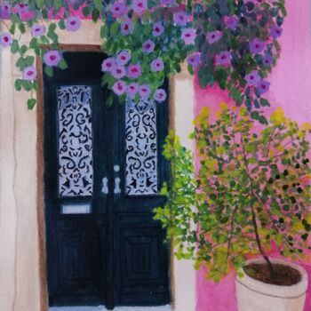 Pintura intitulada "Porta florida, Tavi…" por Inês Dourado, Obras de arte originais, Aquarela
