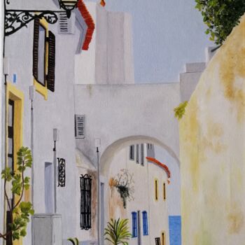 Painting titled "Rua da Igreja Velha…" by Inês Dourado, Original Artwork, Oil Mounted on Wood Stretcher frame