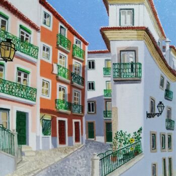 Malarstwo zatytułowany „Largo Cruz Sta. Hel…” autorstwa Inês Dourado, Oryginalna praca, Olej Zamontowany na Drewniana rama n…
