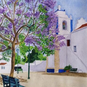 Peinture intitulée "Jacarandá de Alvor" par Inês Dourado, Œuvre d'art originale, Aquarelle