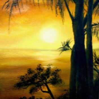Pintura intitulada "Pôr-do-Sol no Funch…" por Inês Dourado, Obras de arte originais, Óleo