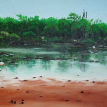 Malerei mit dem Titel "Flamingos nas Ilhas…" von Inês Dourado, Original-Kunstwerk, Öl