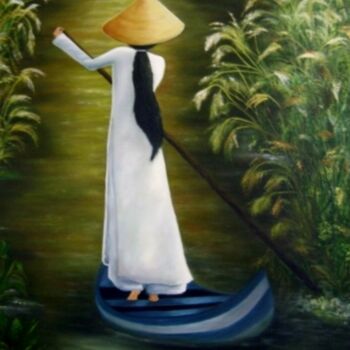 Картина под названием "Estudante vietnamit…" - Inês Dourado, Подлинное произведение искусства, Масло Установлен на Деревянна…