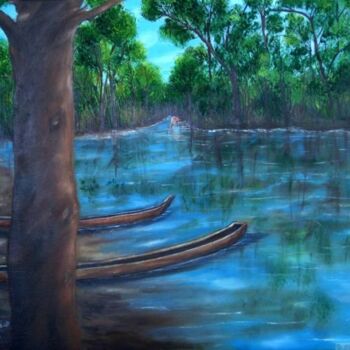 Pintura intitulada "No Rio Amazonas" por Inês Dourado, Obras de arte originais, Óleo