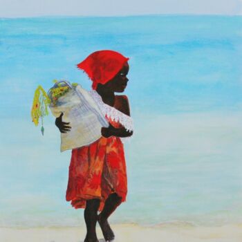 Schilderij getiteld "A Menina e o mar" door Inês Dourado, Origineel Kunstwerk, Acryl