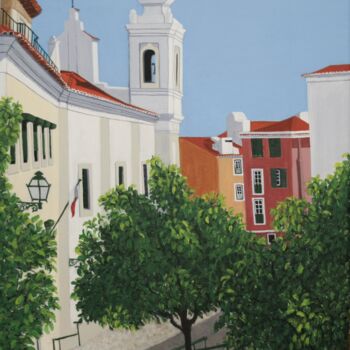 Painting titled "Largo de S.Miguel (…" by Inês Dourado, Original Artwork, Acrylic Mounted on Wood Stretcher frame