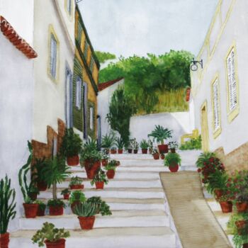 Pintura intitulada "Um Recanto de Alvor…" por Inês Dourado, Obras de arte originais, Aquarela