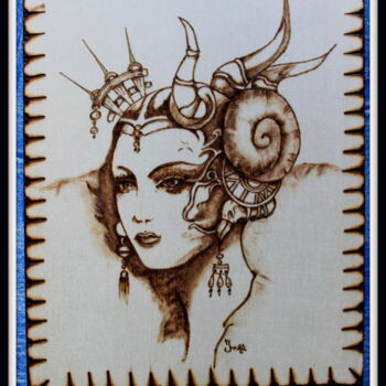 Disegno intitolato "Regina del mare" da Inès Furlanetto, Opera d'arte originale, Legno