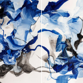 Malerei mit dem Titel "Cosmic blue" von Ines Khadraoui, Original-Kunstwerk, Acryl