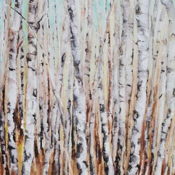 Painting titled "birch" by Inesa Mur, Original Artwork, Oil