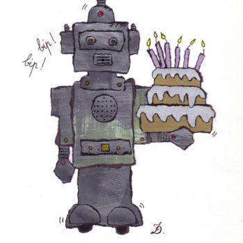 Dessin intitulée "Invitation Robot" par Inès Dauxerre, Œuvre d'art originale