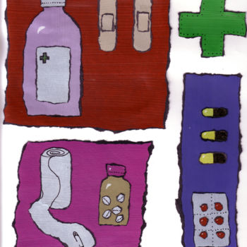 Zeichnungen mit dem Titel "Pharmacie" von Inès Dauxerre, Original-Kunstwerk