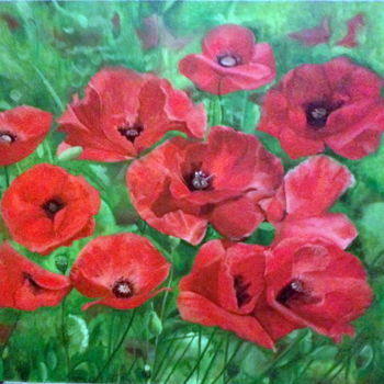 Painting titled "Poppy" by Iness Osychna, Original Artwork, Oil